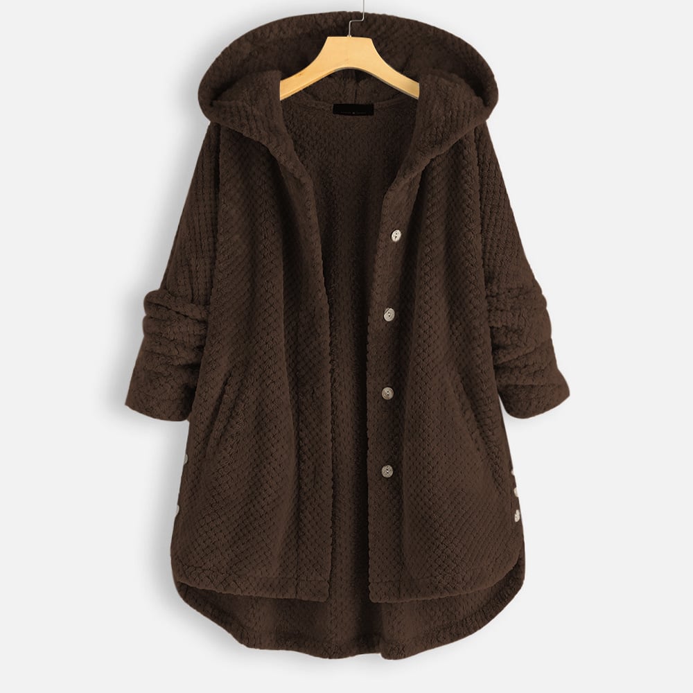 Inga | Women Hooded Button Fluffy Jacket