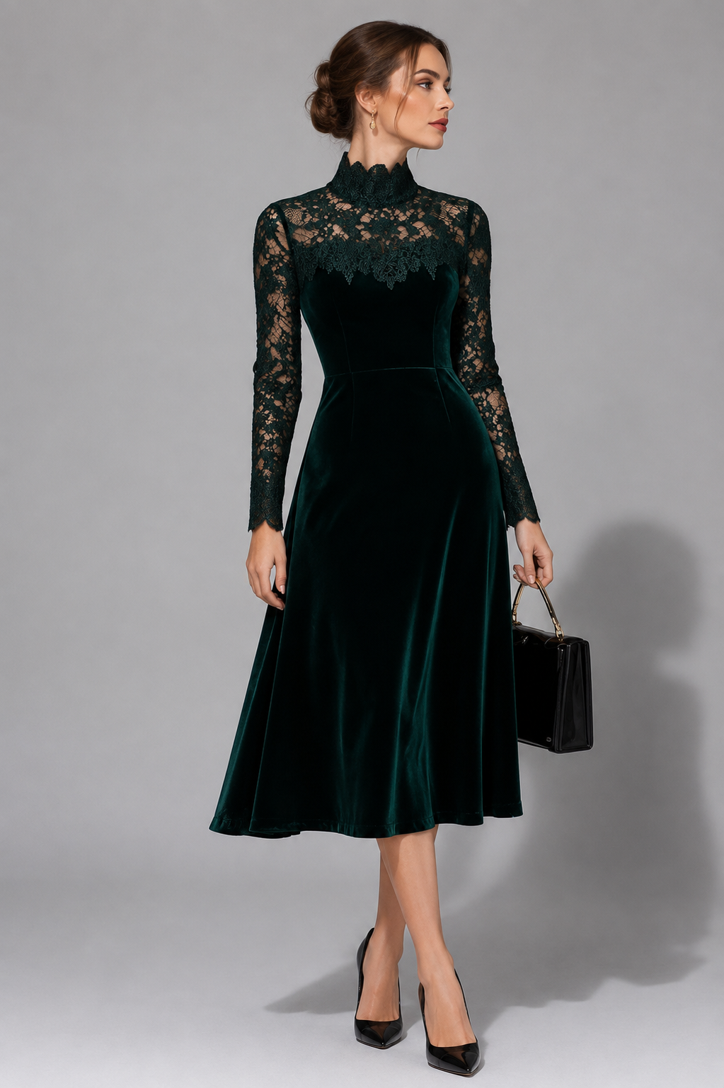 Arlene | Women Lace Velvet Winter Wedding Guest Dress