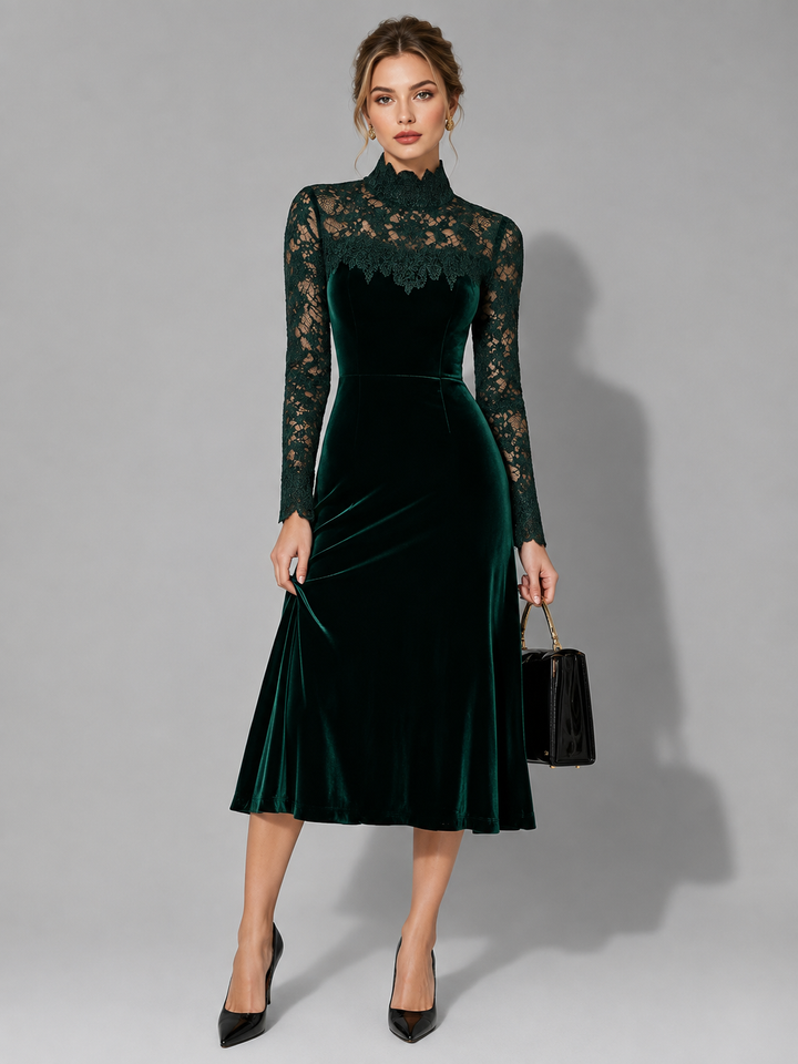 Arlene | Women Lace Velvet Winter Wedding Guest Dress