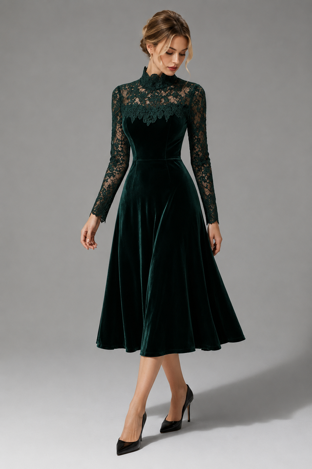 Arlene | Women Lace Velvet Winter Wedding Guest Dress
