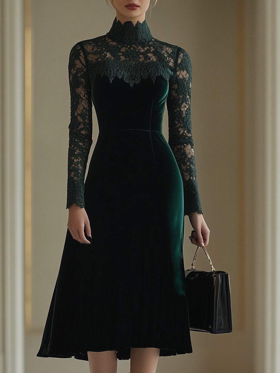 Arlene | Women Lace Velvet Winter Wedding Guest Dress