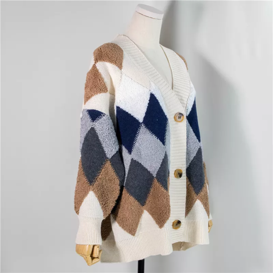 Nita | Women Argyle Button Oversized Cardigan