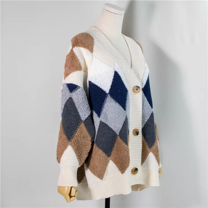 Nita | Women Argyle Button Oversized Cardigan