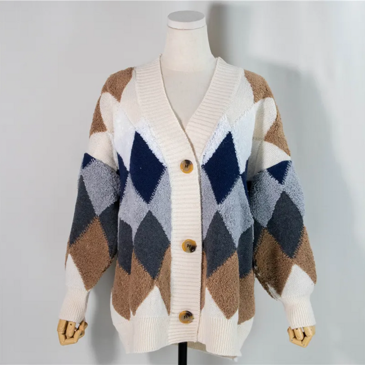 Nita | Women Argyle Button Oversized Cardigan