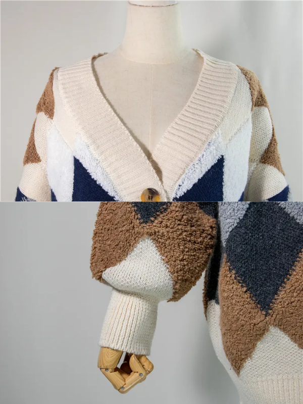 Nita | Women Argyle Button Oversized Cardigan