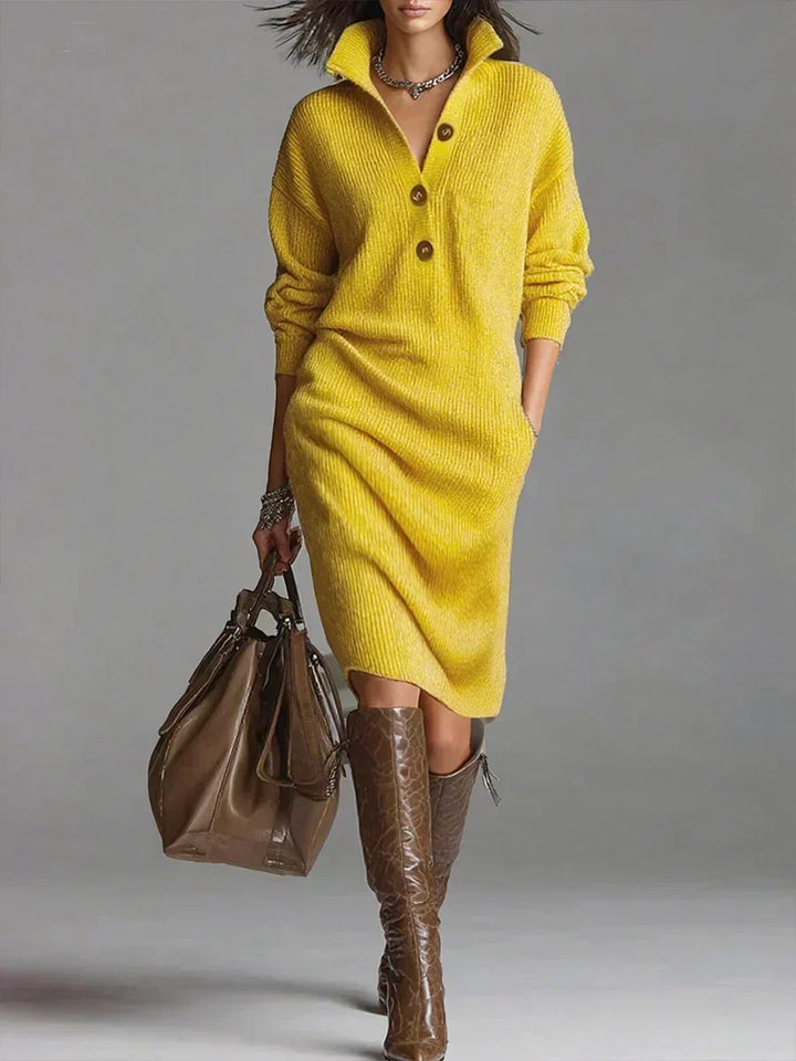 Pascale | Women Collar Button Midi Sweater Dress