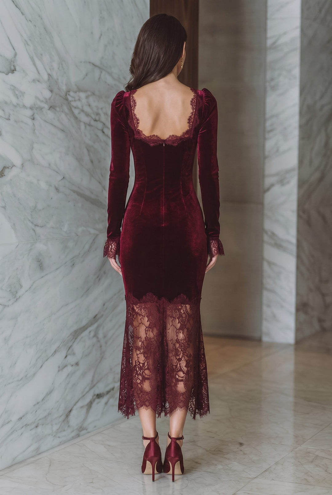 Antonella Women Velvet Lace Sweetheart Wedding Guest Dress