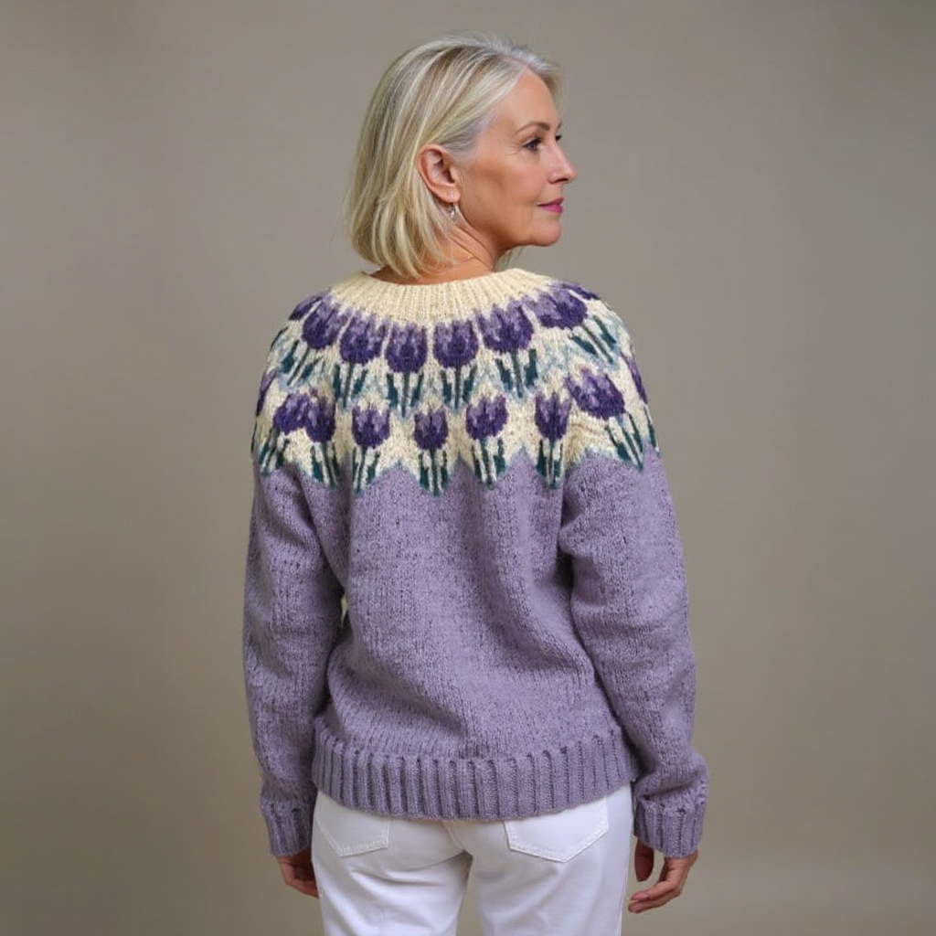 Leanne Women Floral Yoke Button Front Fairisle Sweater