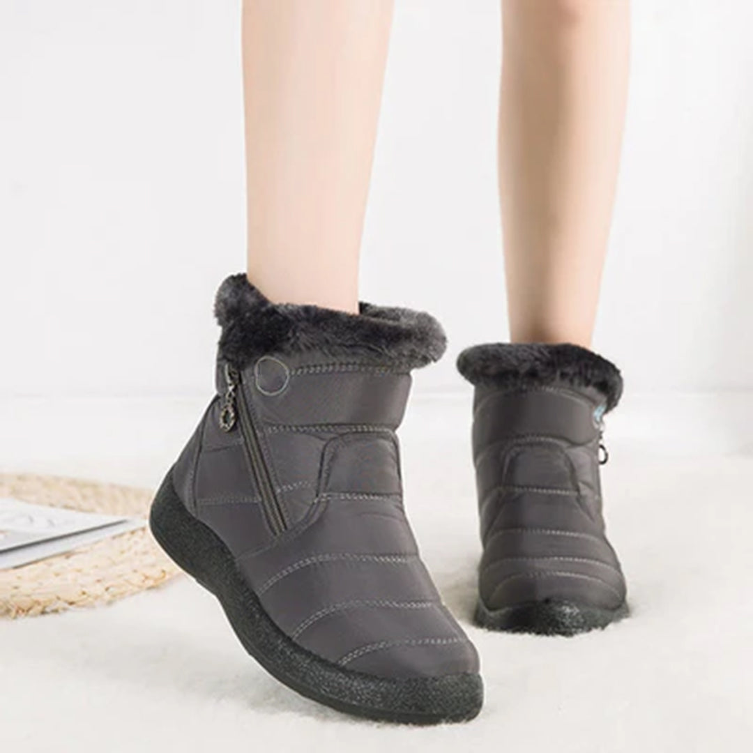 Lacey Women Fur Trim Quilted Zip Ankle Winter Boots