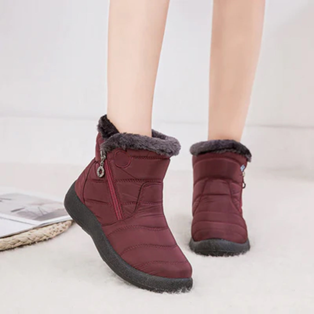 Lacey Women Fur Trim Quilted Zip Ankle Winter Boots