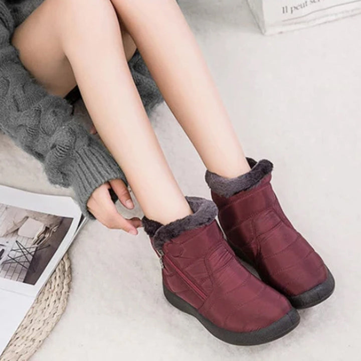 Lacey Women Fur Trim Quilted Zip Ankle Winter Boots