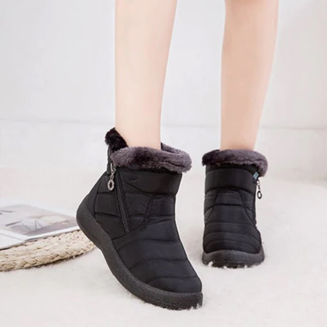 Lacey Women Fur Trim Quilted Zip Ankle Winter Boots