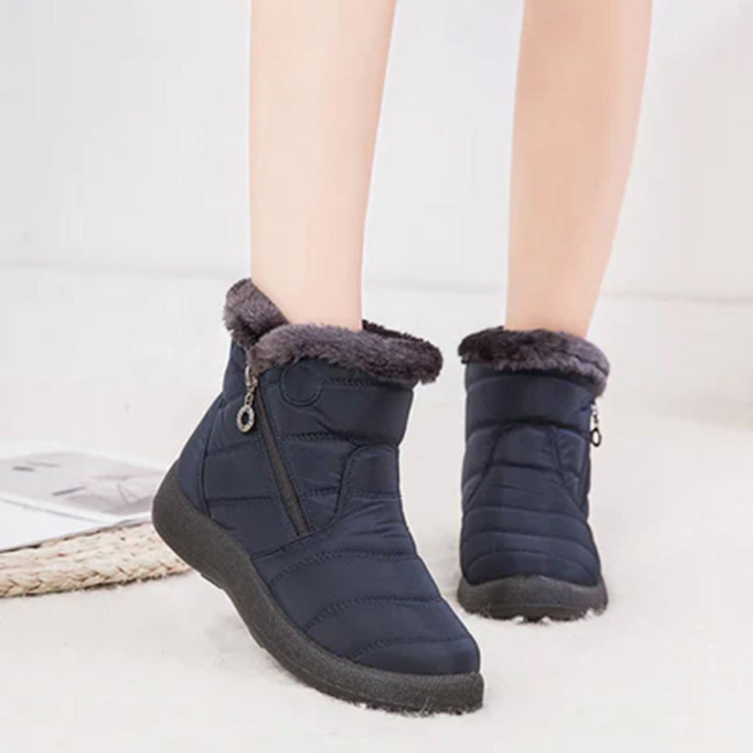 Lacey Women Fur Trim Quilted Zip Ankle Winter Boots