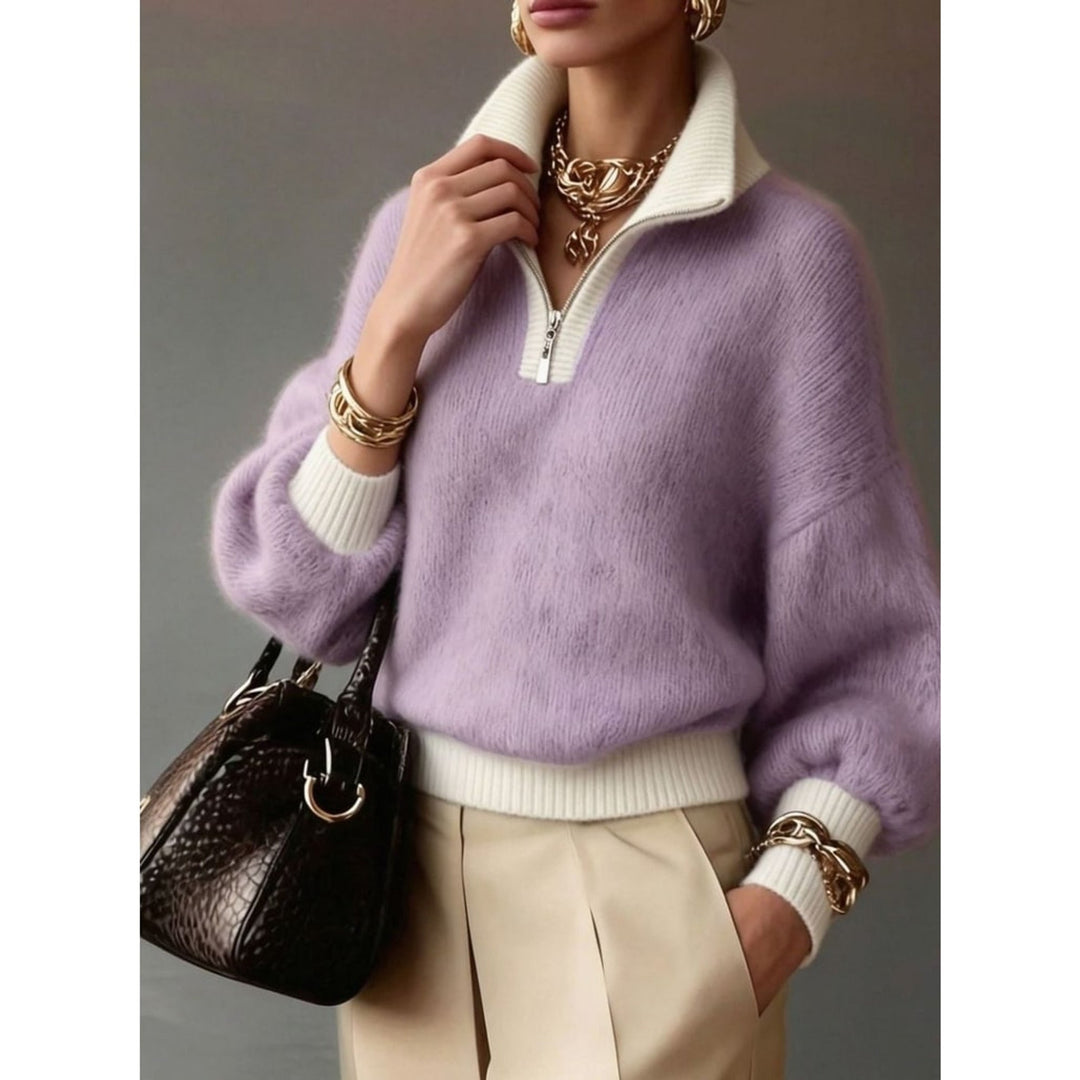 Myrna | Women Balloon Sleeve Half Zip Pullover