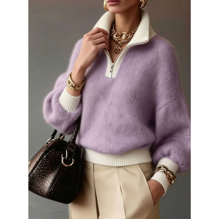 Myrna | Women Balloon Sleeve Half Zip Pullover