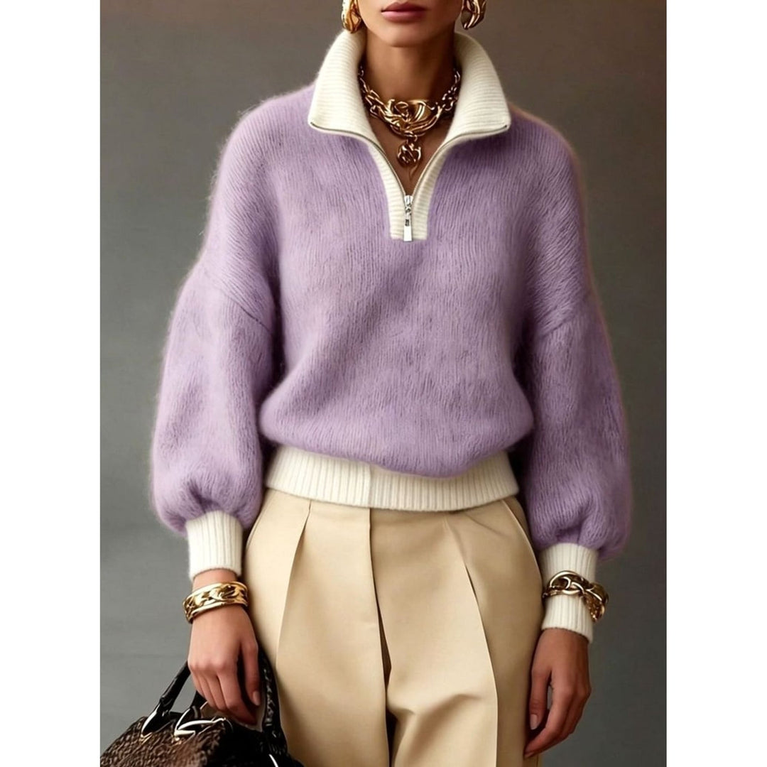 Myrna | Women Balloon Sleeve Half Zip Pullover