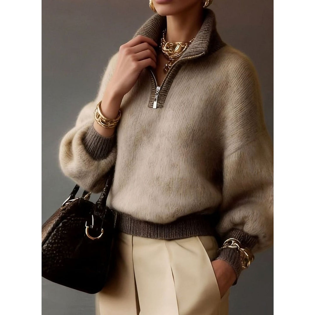 Myrna | Women Balloon Sleeve Half Zip Pullover