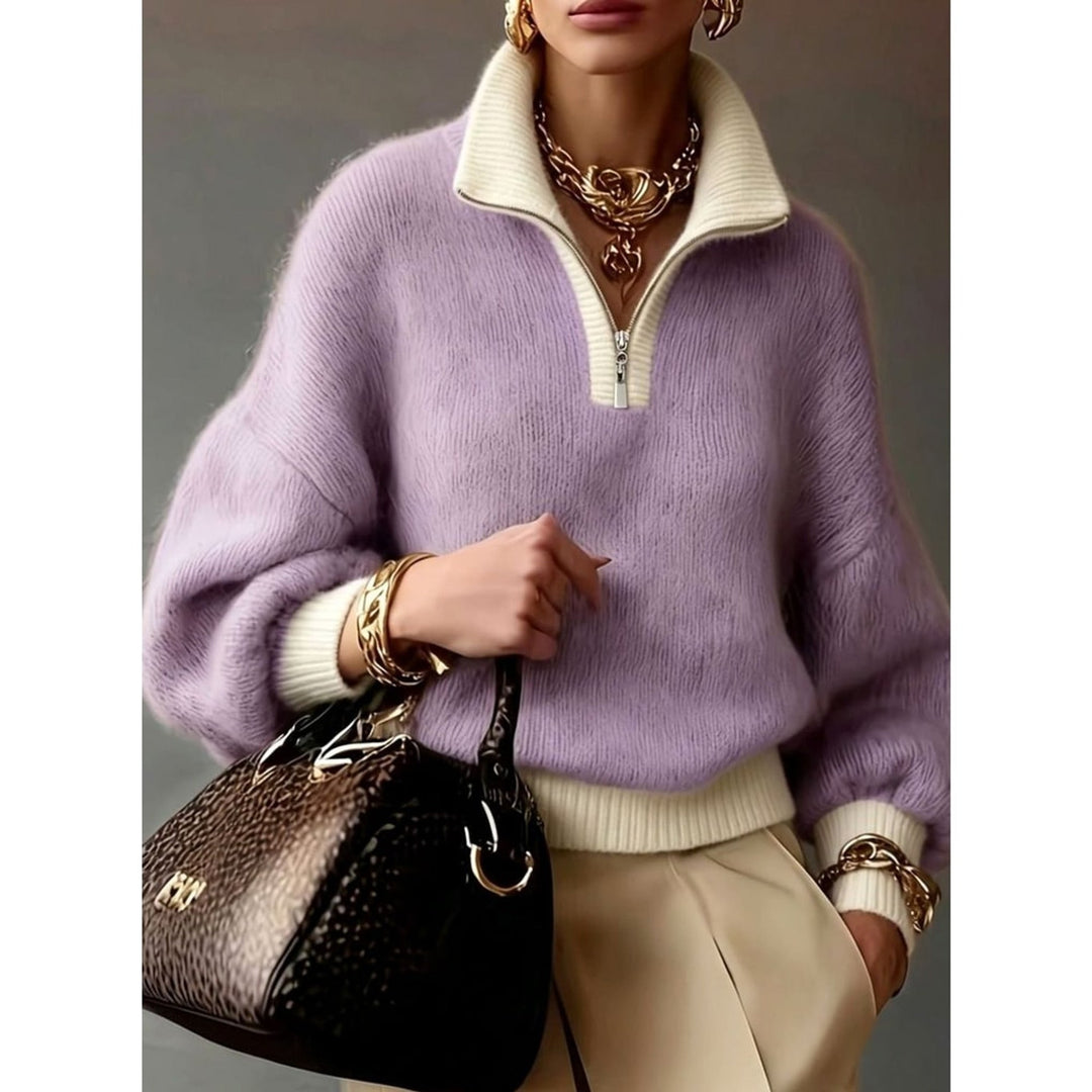 Myrna | Women Balloon Sleeve Half Zip Pullover