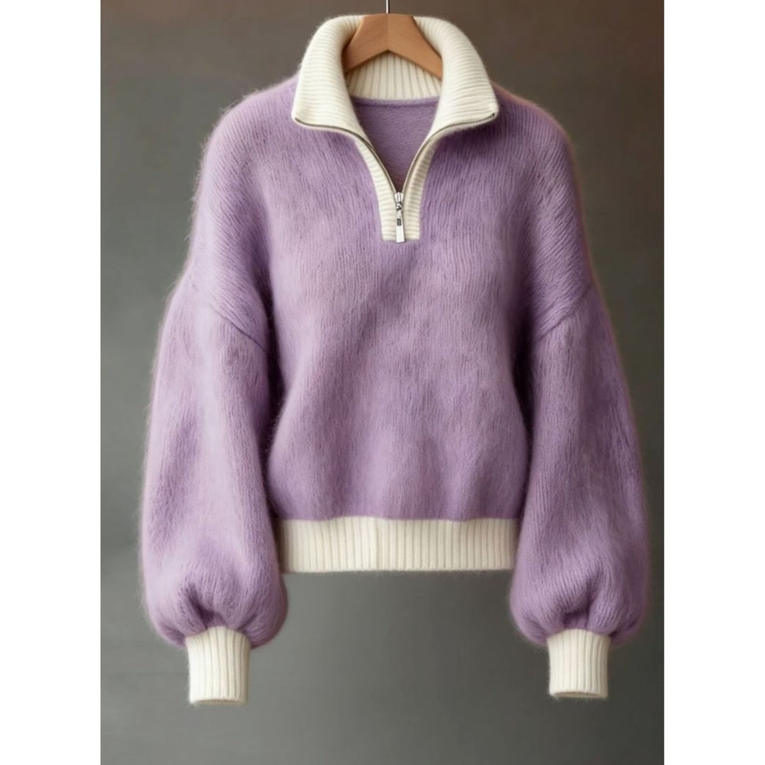 Myrna | Women Balloon Sleeve Half Zip Pullover