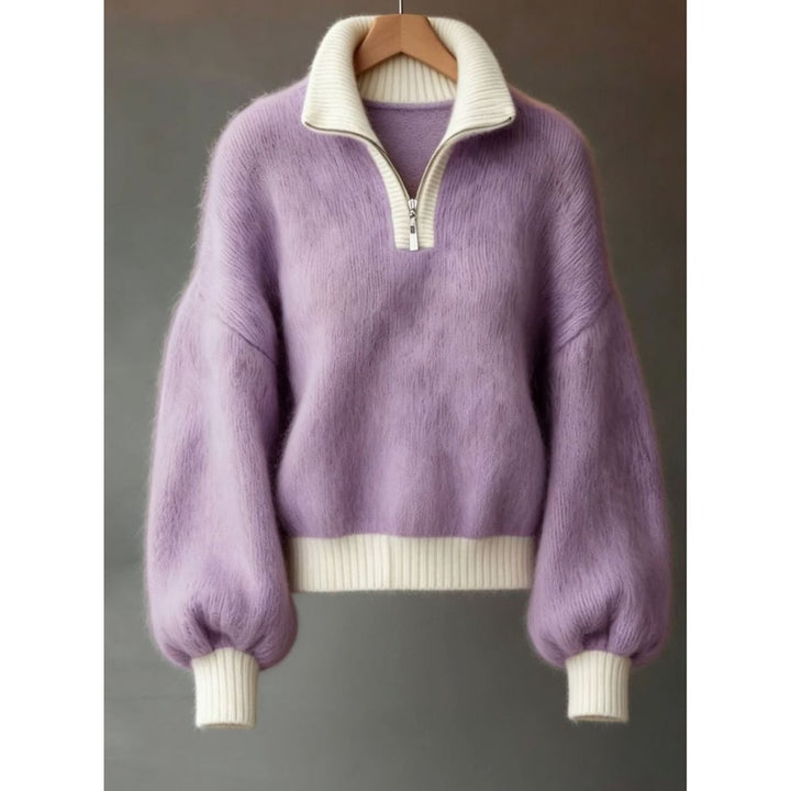 Myrna | Women Balloon Sleeve Half Zip Pullover