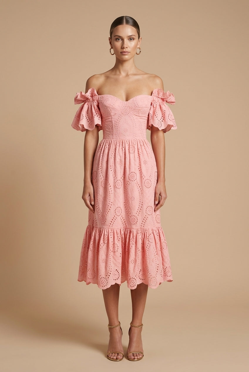 Clare | Women Eyelet Off Shoulder Winter Wedding Guest Dress