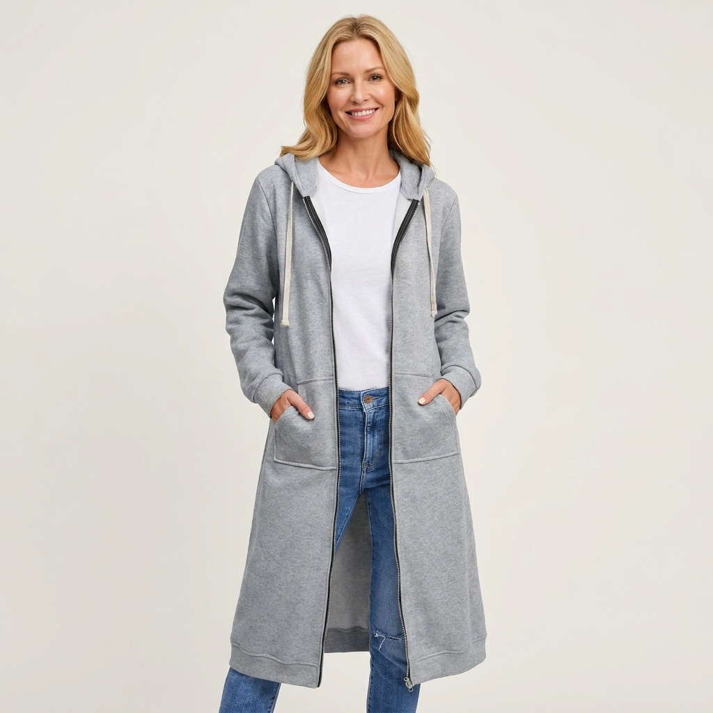 Jorid | Women Hooded Zip Longline Cardigan