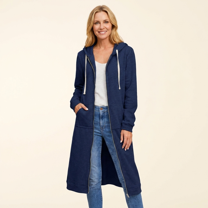 Jorid | Women Hooded Zip Longline Cardigan