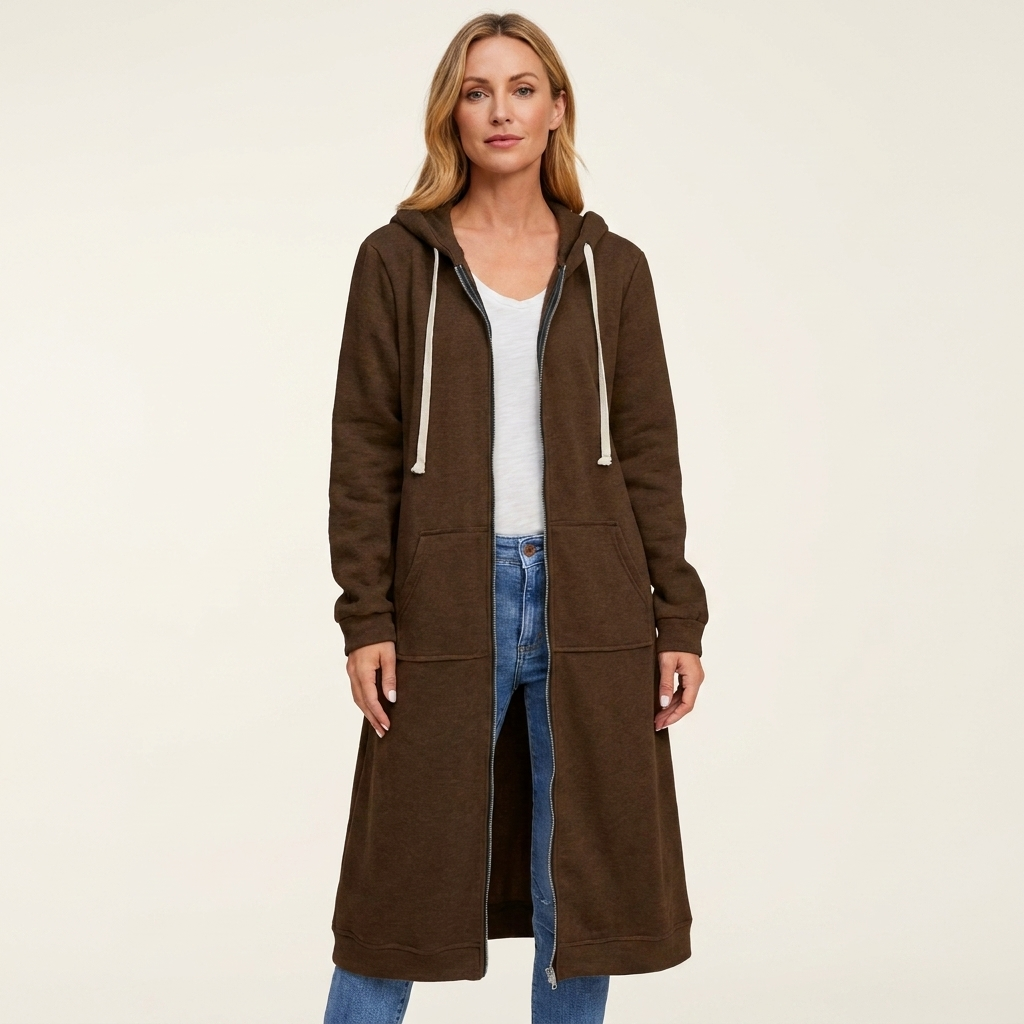 Jorid | Women Hooded Zip Longline Cardigan