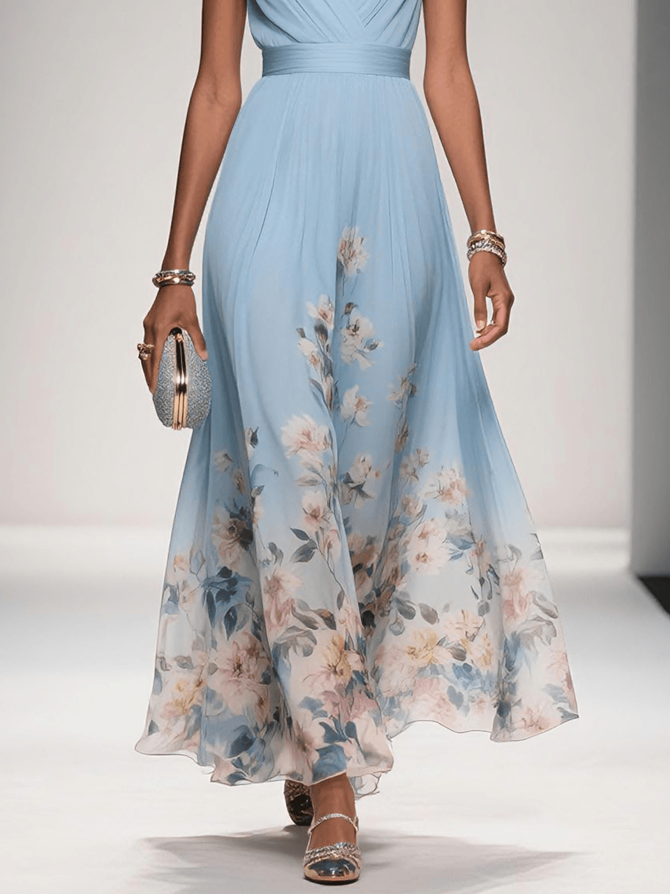 Tricia | Women Floral Chiffon Winter Wedding Guest Dress