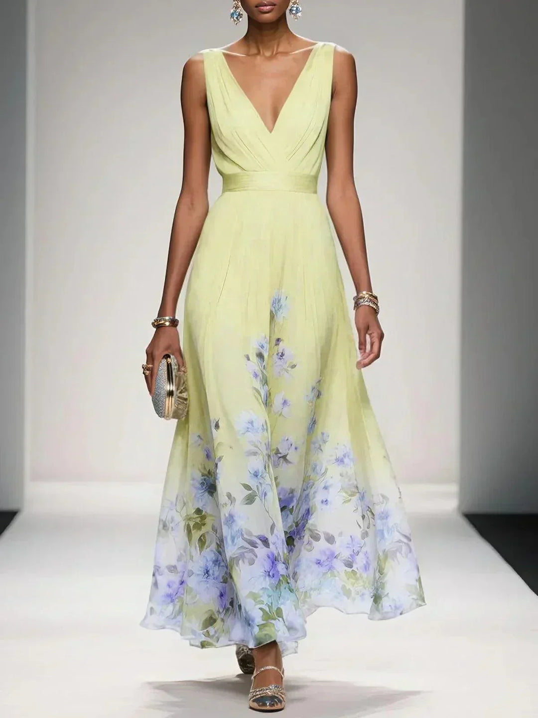 Tricia | Women Floral Chiffon Winter Wedding Guest Dress