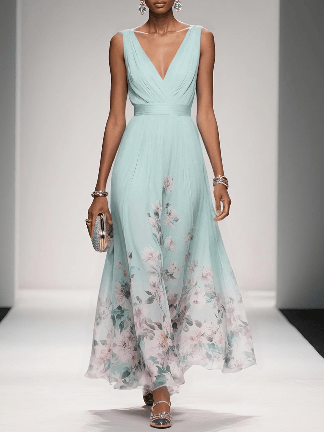 Tricia | Women Floral Chiffon Winter Wedding Guest Dress