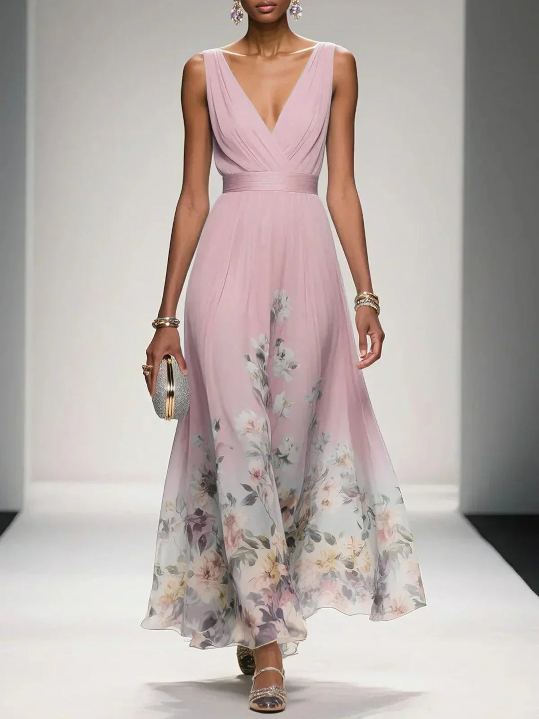 Tricia | Women Floral Chiffon Winter Wedding Guest Dress