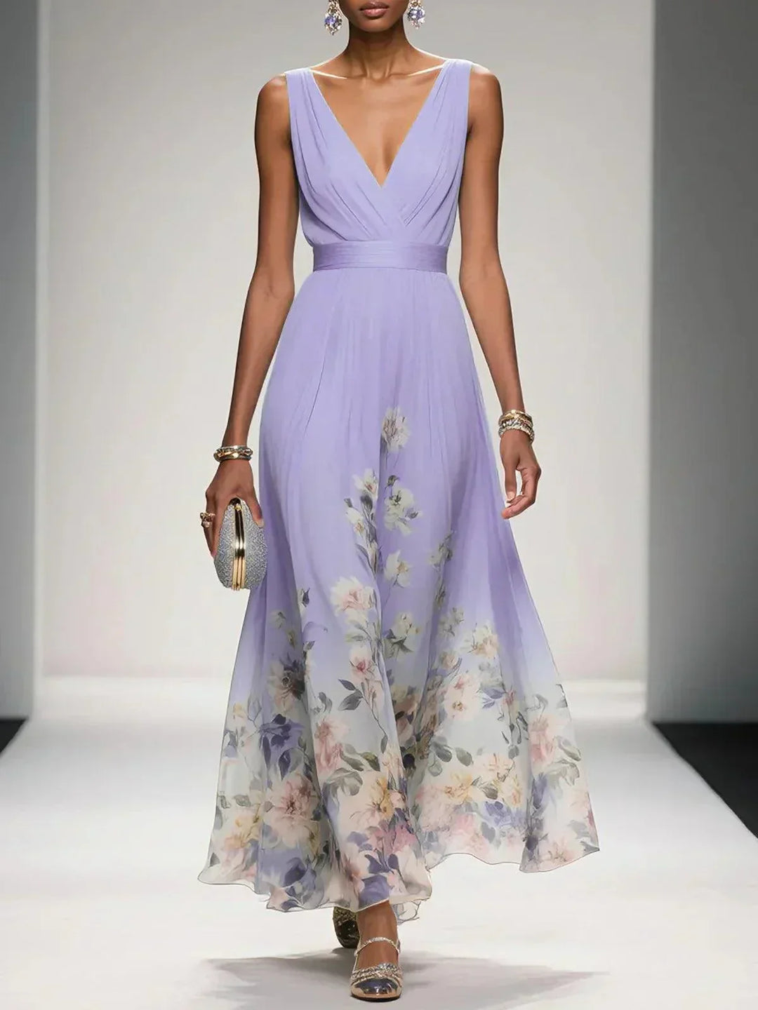 Tricia | Women Floral Chiffon Winter Wedding Guest Dress
