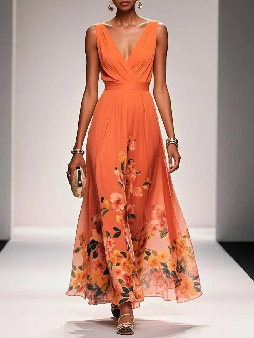 Tricia | Women Floral Chiffon Winter Wedding Guest Dress