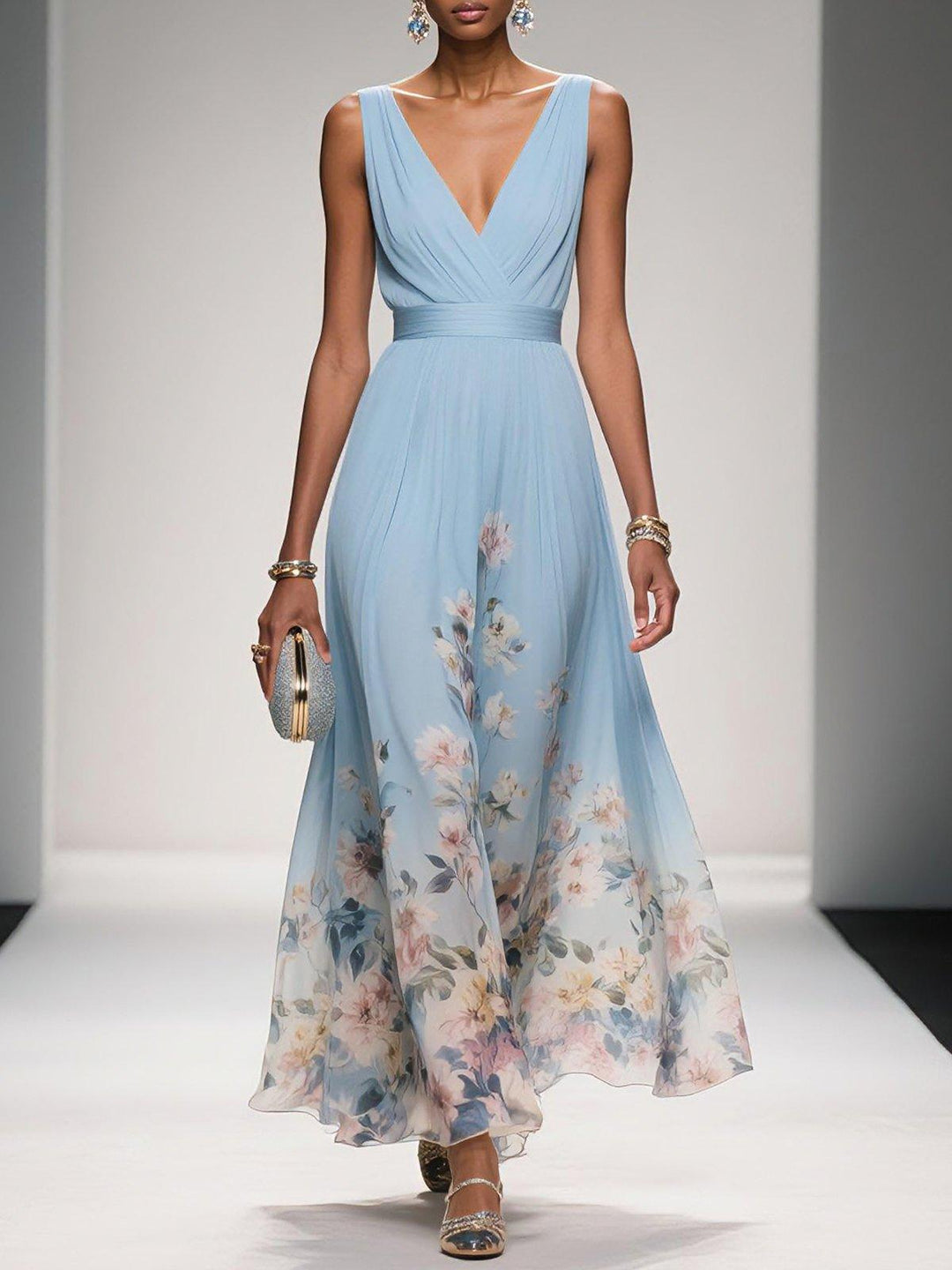 Tricia | Women Floral Chiffon Winter Wedding Guest Dress