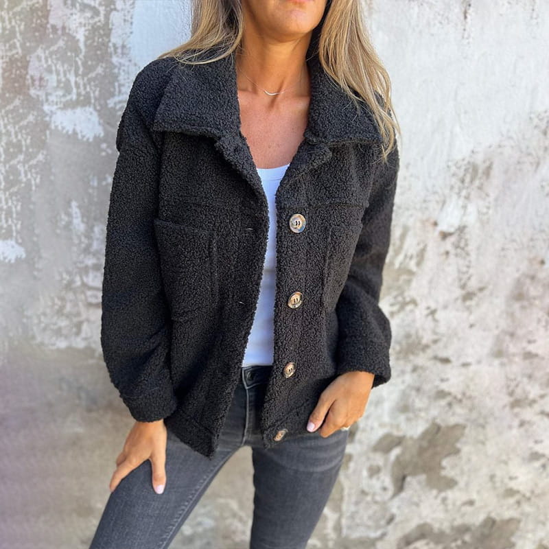 Shea | Women Button Pocket Fluffy Jacket