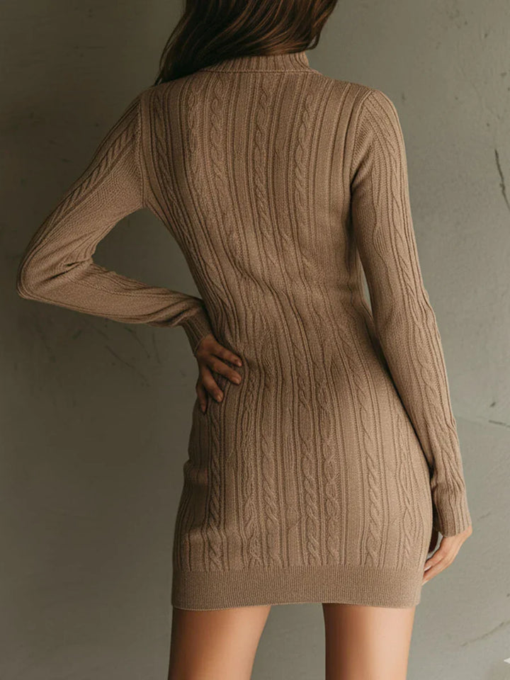 Meryl Women Half Zip Cable Knit Mini Sweater Dress