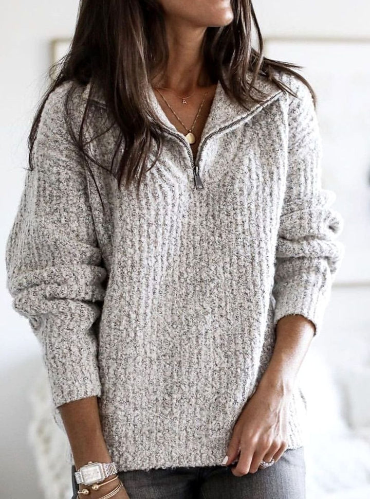 Hafwen Women Cable Knit Half Zip Collared Pullover Sweater