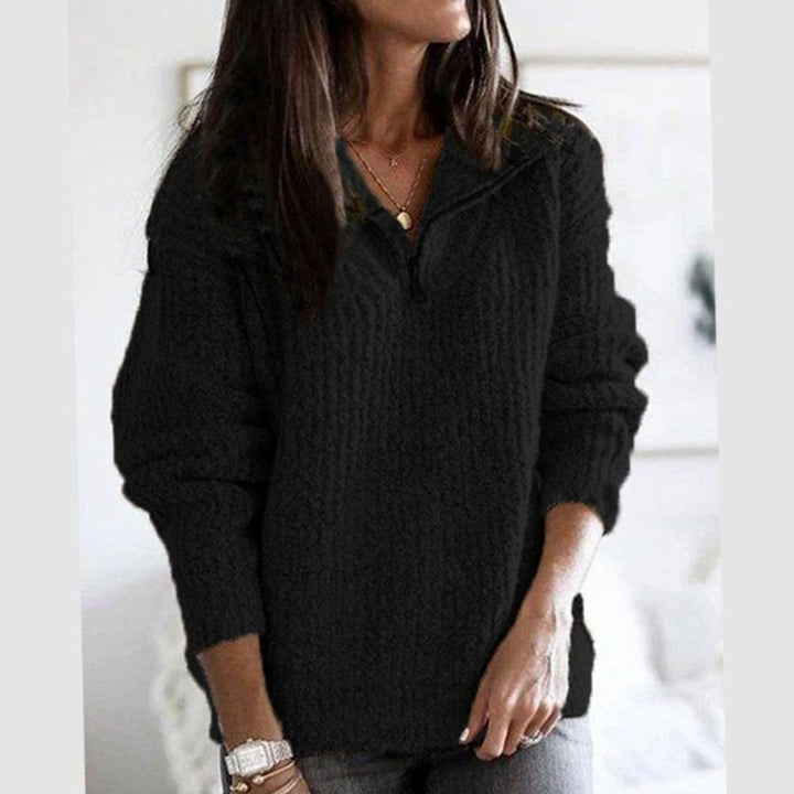 Hafwen Women Cable Knit Half Zip Collared Pullover Sweater