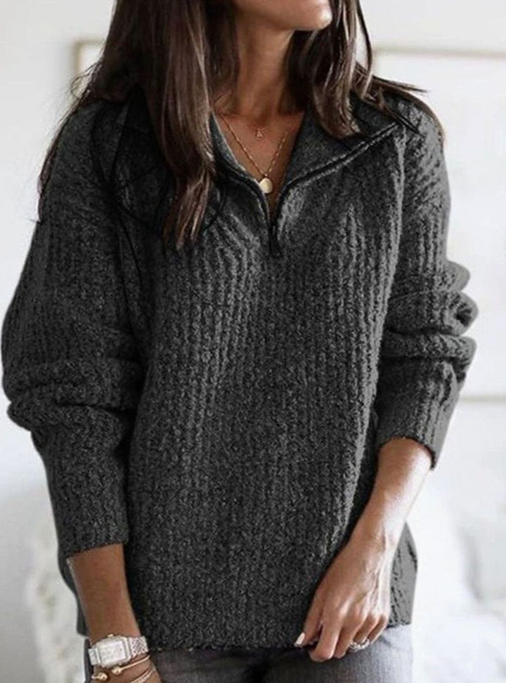 Hafwen Women Cable Knit Half Zip Collared Pullover Sweater