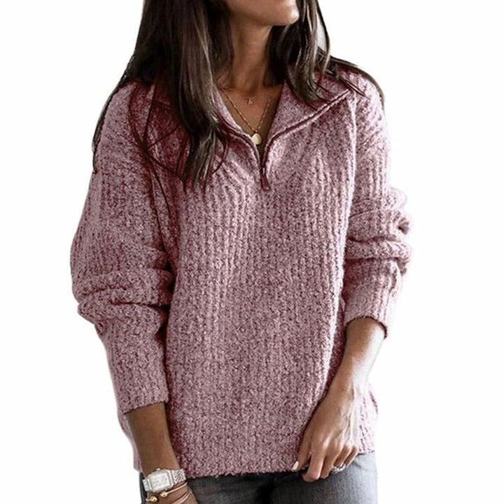 Hafwen Women Cable Knit Half Zip Collared Pullover Sweater