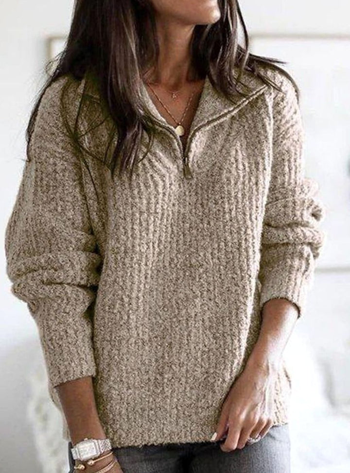 Hafwen Women Cable Knit Half Zip Collared Pullover Sweater