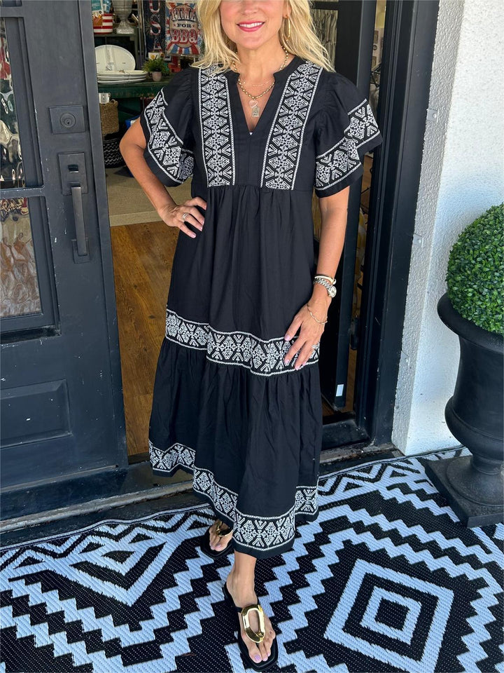 Erato | Women Bohemian Embroidered Midi Dress