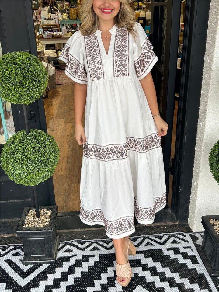 Erato | Women Bohemian Embroidered Midi Dress