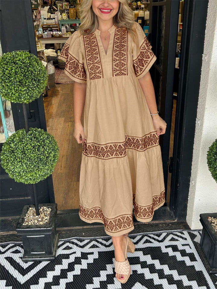 Erato | Women Bohemian Embroidered Midi Dress