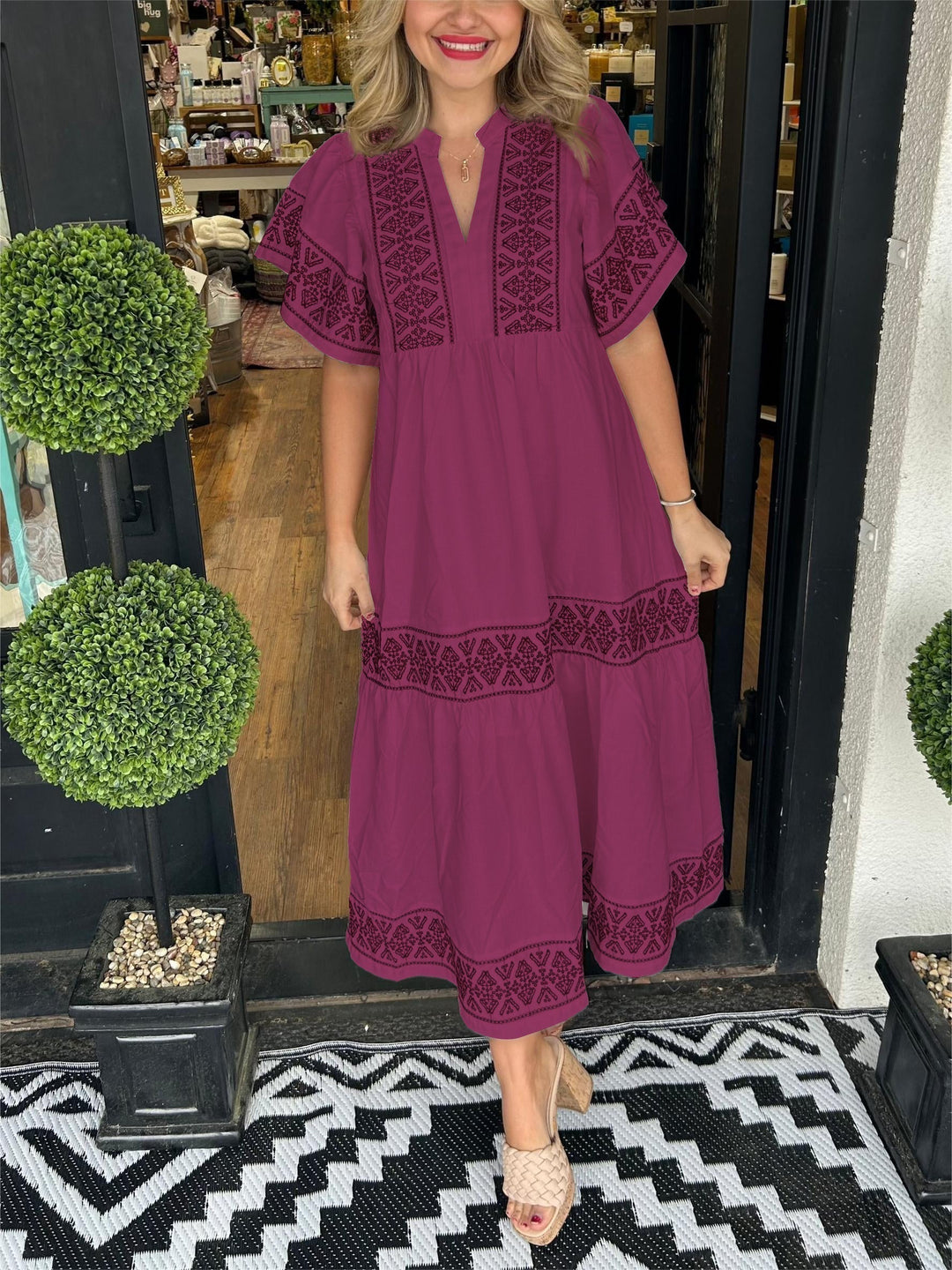 Erato | Women Bohemian Embroidered Midi Dress
