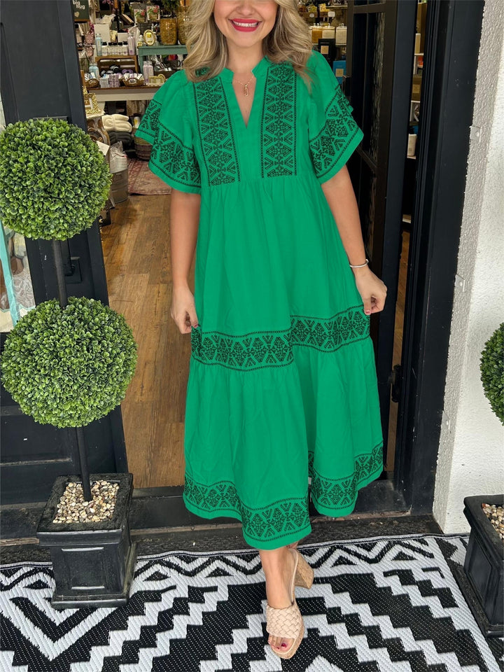 Erato | Women Bohemian Embroidered Midi Dress