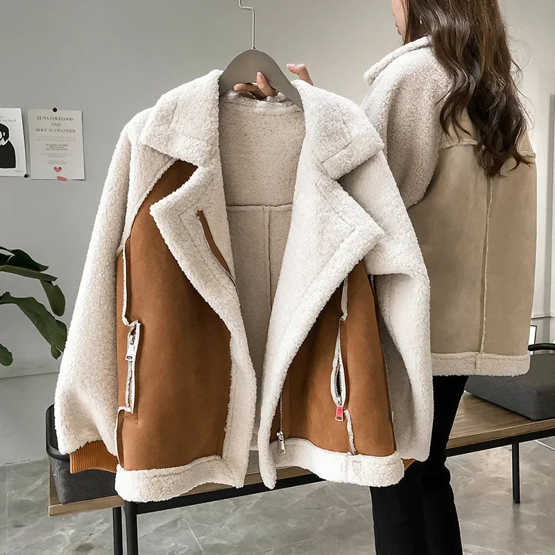 Phillipa | Women Button Collar Shearling Jacket