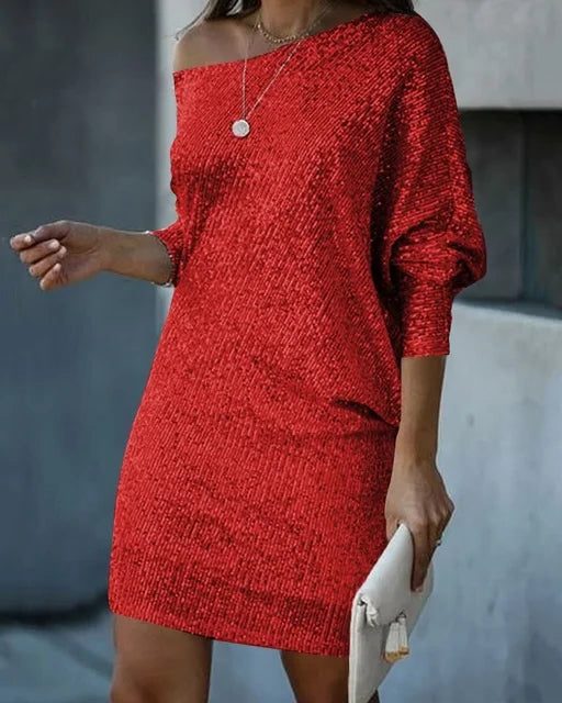 Svetlana Women Sequin Off Shoulder Long Sleeve Party Dress