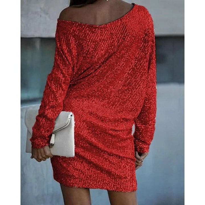 Svetlana Women Sequin Off Shoulder Long Sleeve Party Dress